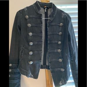 Free People Black Jean Jacket with Silver Buttons